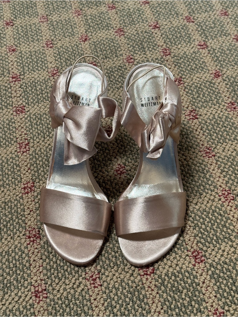 Stuart Weitzman Champagne Gold Satin Bow Sandals